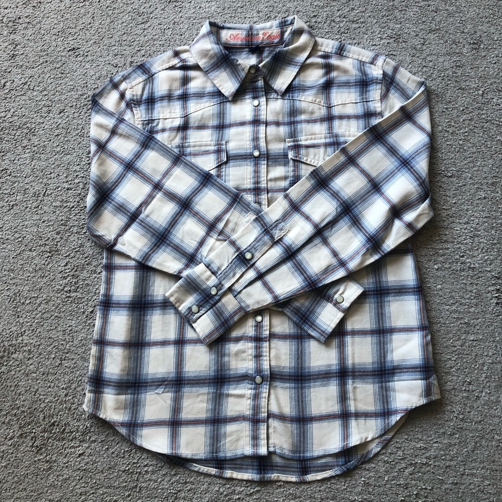 American Eagle Outfitters Cream & Blue Plaid Button-Down Shirt.NWOT.